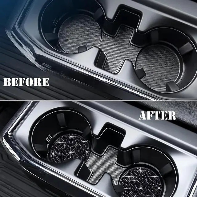 Alt view image 7 of 7 - 2PCS Bling Cup Holder Coaster, 2.75 inch Full Crystal Rhinestone Silicone Anti-Slip Shockproof, Universal Non-Slip Recessed Car Interior Accessories (Black)