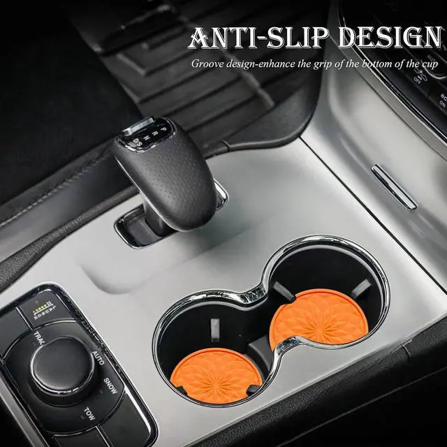Alt view image 3 of 7 - 2 Pack Silicone Car Cup Holder Coaster 2.75 Inch Non-Slip Drink Mat, Universal Fit for Most Vehicles Cute & Functional Auto Accessories (Orange)
