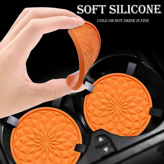 Alt view image 4 of 7 - 2 Pack Silicone Car Cup Holder Coaster 2.75 Inch Non-Slip Drink Mat, Universal Fit for Most Vehicles Cute & Functional Auto Accessories (Orange)