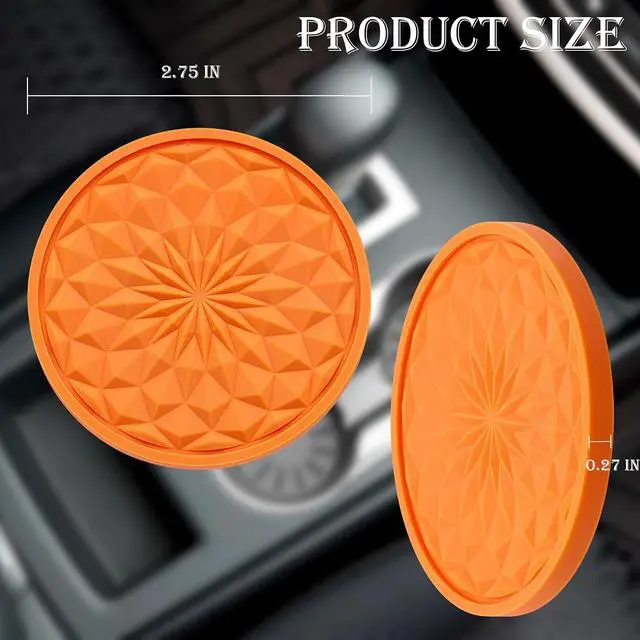 Alt view image 2 of 7 - 2 Pack Silicone Car Cup Holder Coaster 2.75 Inch Non-Slip Drink Mat, Universal Fit for Most Vehicles Cute & Functional Auto Accessories (Orange)