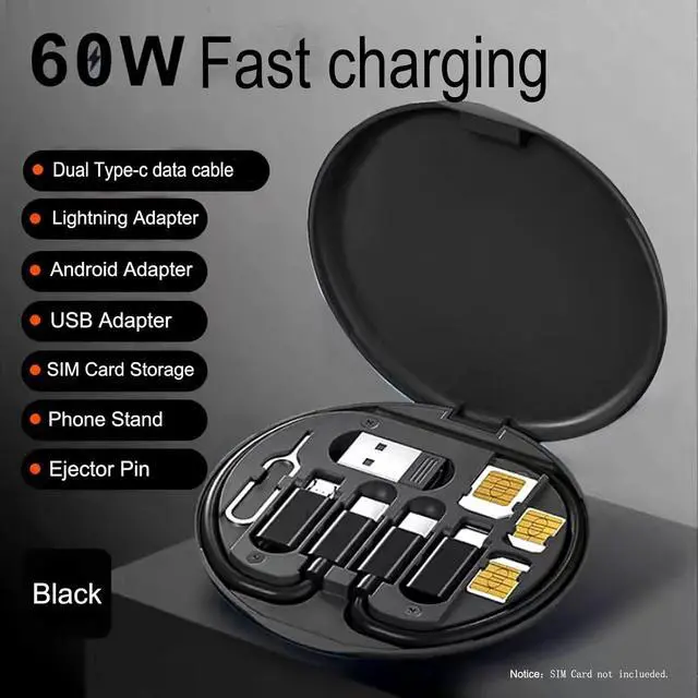 Alt view image 2 of 7 - ZALUJMUS Multifunctional Data Cable Storage Box Adaptor for USB-C and Micro-USB Devices Universal Data Transfer Cable (Black)