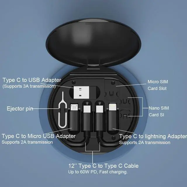 Alt view image 3 of 7 - ZALUJMUS Multifunctional Data Cable Storage Box Adaptor for USB-C and Micro-USB Devices Universal Data Transfer Cable (Black)