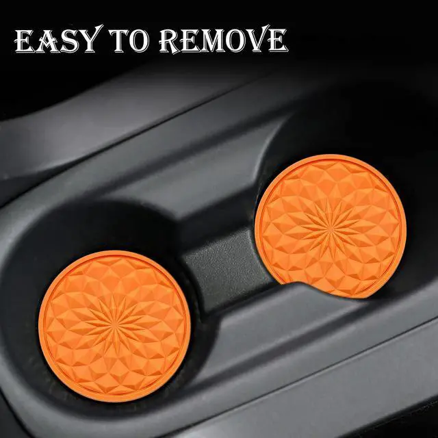 Alt view image 6 of 7 - 2 Pack Silicone Car Cup Holder Coaster 2.75 Inch Non-Slip Drink Mat, Universal Fit for Most Vehicles Cute & Functional Auto Accessories (Orange)
