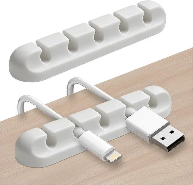 Main image of 2 Packs Cable Clips, Cable Organizers for Cords, Cable Holder,Cord Organizer, Cord Holder for Desk,Car,Home and Office (5 Slots)White
