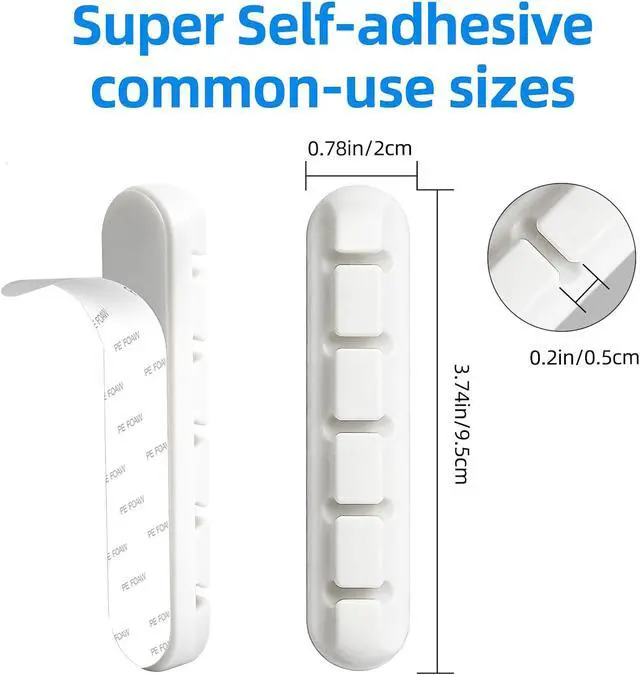 Alt view image 2 of 2 - 2 Packs Cable Clips, Cable Organizers for Cords, Cable Holder,Cord Organizer, Cord Holder for Desk,Car,Home and Office (5 Slots)White