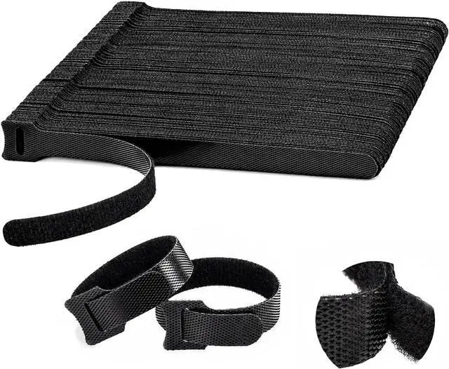 Main image of 100PCS Hook and Loop Straps - 6 Inch Reusable Cable Ties | for Cable Management, Adjustable Cord Organizer Hook & Loop Straps for Home, Office and Data Centers, Black