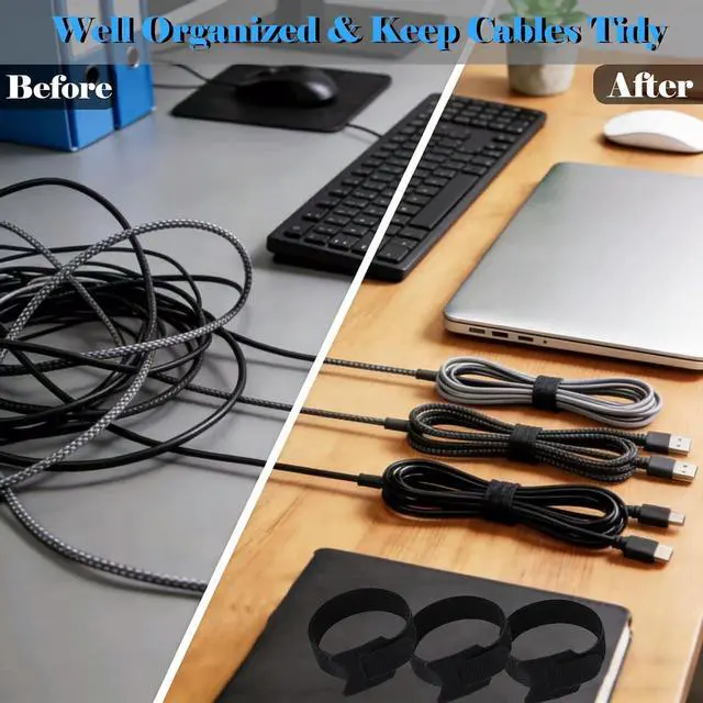 Alt view image 4 of 7 - 100PCS Hook and Loop Straps - 6 Inch Reusable Cable Ties | for Cable Management, Adjustable Cord Organizer Hook & Loop Straps for Home, Office and Data Centers, Black
