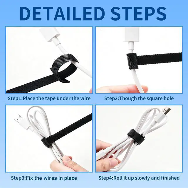 Alt view image 6 of 7 - 100PCS Hook and Loop Straps - 6 Inch Reusable Cable Ties | for Cable Management, Adjustable Cord Organizer Hook & Loop Straps for Home, Office and Data Centers, Black