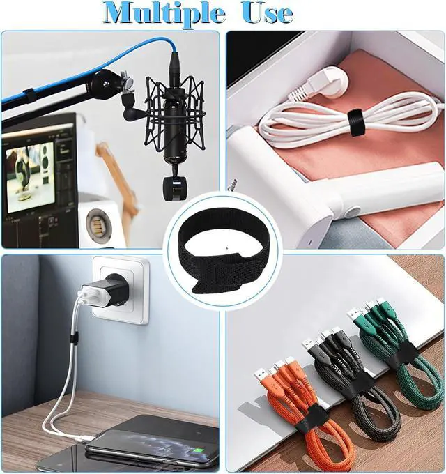 Alt view image 5 of 7 - 100PCS Hook and Loop Straps - 6 Inch Reusable Cable Ties | for Cable Management, Adjustable Cord Organizer Hook & Loop Straps for Home, Office and Data Centers, Black