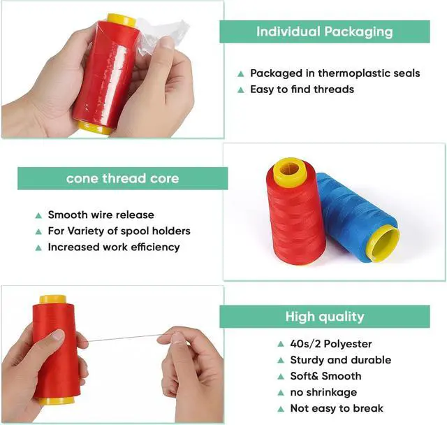 Alt view image 3 of 7 - 1800 Yards White Thread for Sewing, All Purpose Sewing Thread | Hilos para Coser, Polyester Thread 40s/2 for Serger&Overlock, Quilting, Piecing, Sewing Machine