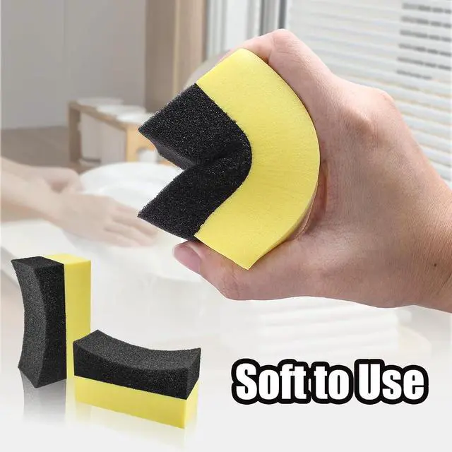 Alt view image 5 of 7 - Uenhoy 4 Pcs Tire Dressing Applicator Pads Contour Shine Sponge Car Detail | Sponge & PE Build, Crescent Grip Top, Rectangle Foam Base, Strong Absorption, For Tire Shine Wax Glass Household Cleaning
