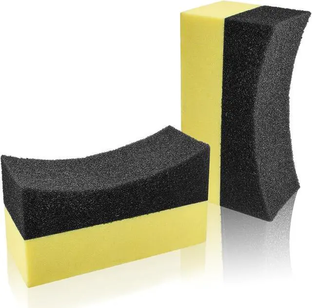 Alt view image 2 of 7 - Uenhoy 4 Pcs Tire Dressing Applicator Pads Contour Shine Sponge Car Detail | Sponge & PE Build, Crescent Grip Top, Rectangle Foam Base, Strong Absorption, For Tire Shine Wax Glass Household Cleaning