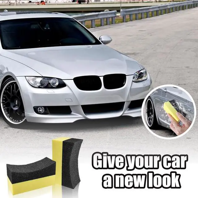 Alt view image 4 of 7 - Uenhoy 4 Pcs Tire Dressing Applicator Pads Contour Shine Sponge Car Detail | Sponge & PE Build, Crescent Grip Top, Rectangle Foam Base, Strong Absorption, For Tire Shine Wax Glass Household Cleaning
