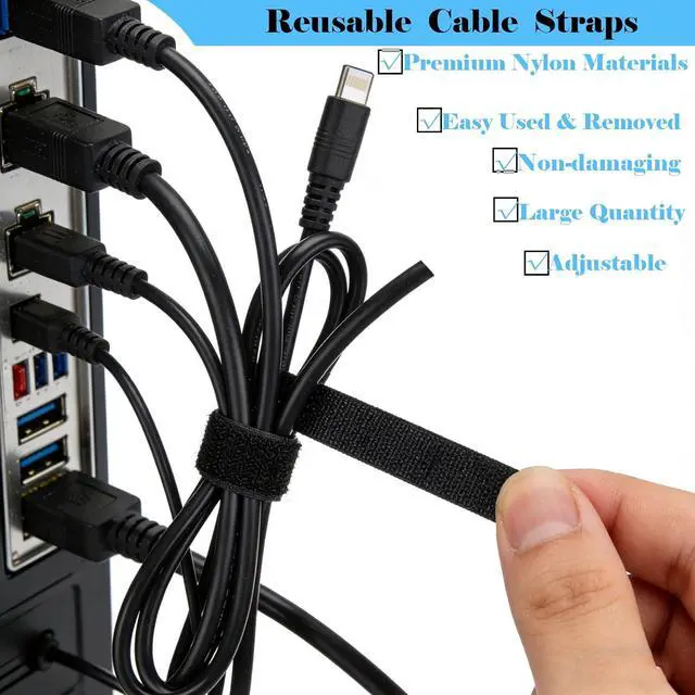 Alt view image 7 of 7 - 100PCS Hook and Loop Straps - 6 Inch Reusable Cable Ties | for Cable Management, Adjustable Cord Organizer Hook & Loop Straps for Home, Office and Data Centers, Black
