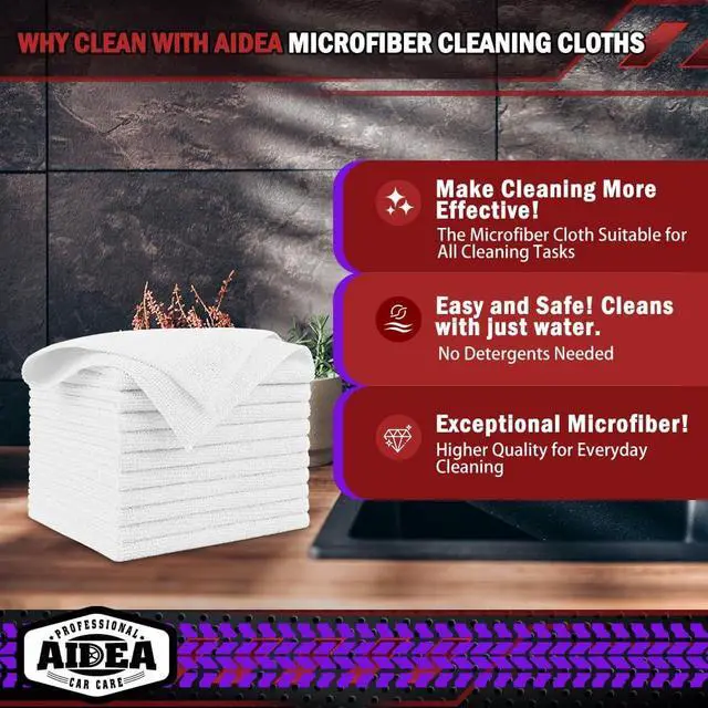 Alt view image 2 of 7 - AIDEA White Microfiber Cleaning Cloth 5PK, Cleaning Rags, 12×12" | Microfiber Towels for Cars, Premium Car Cloths, Lint Free Dusting Cloth for SUVs, House, Kitchen, Window, Workshops,