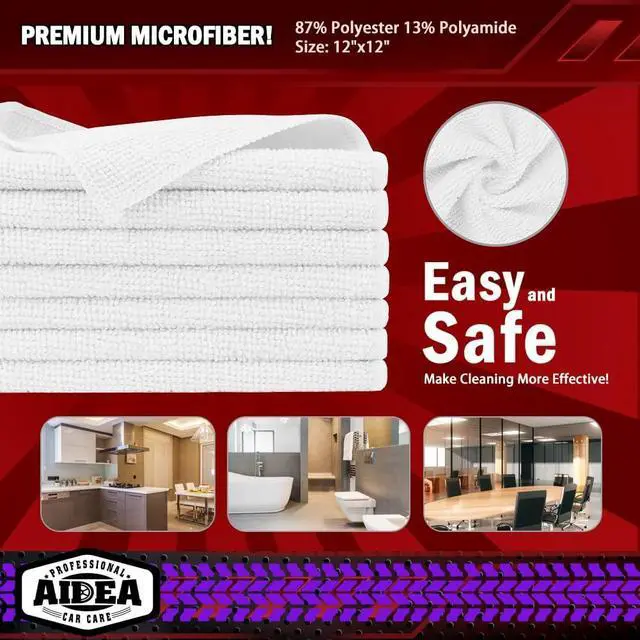 Alt view image 6 of 7 - AIDEA White Microfiber Cleaning Cloth 5PK, Cleaning Rags, 12×12" | Microfiber Towels for Cars, Premium Car Cloths, Lint Free Dusting Cloth for SUVs, House, Kitchen, Window, Workshops,