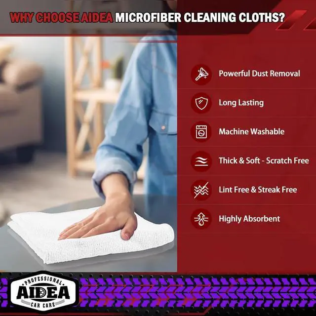 Alt view image 3 of 7 - AIDEA White Microfiber Cleaning Cloth 5PK, Cleaning Rags, 12×12" | Microfiber Towels for Cars, Premium Car Cloths, Lint Free Dusting Cloth for SUVs, House, Kitchen, Window, Workshops,