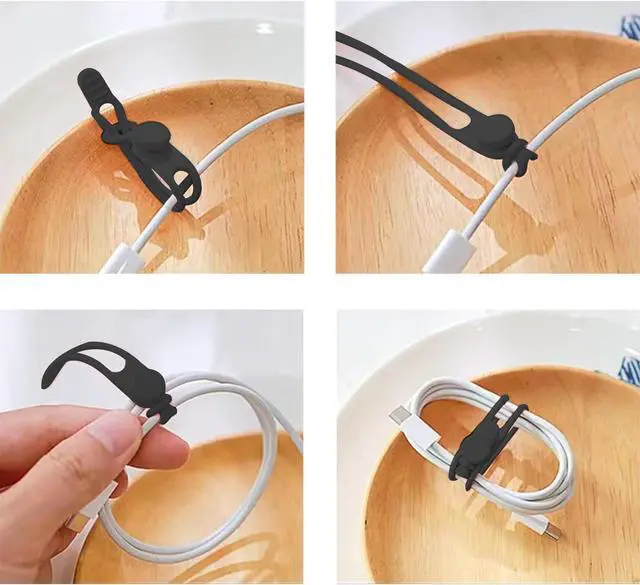 Alt view image 3 of 7 - TENOC Silicone Cable Ties 5 Pcs Black Reusable Cable Holder Elastic Cord Straps Flexible Wire Organizer for Phone Tablet Charging Cable and Headset or Others
