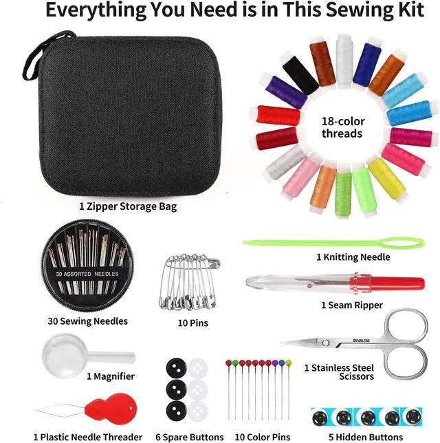 Alt view image 2 of 7 - Marcoon Sewing Kit for Adults, Portable Needle & Thread Repair Kit | Basic Sewing Supplies & Accessories Set, BeginnerFriendly for Travel Emergency Home College Dorm Essentials (Black, S)