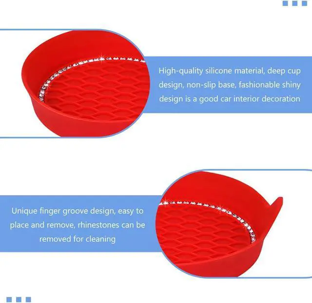 Alt view image 3 of 6 - 2 PCS Bling Car Cup Coaster, Crystal Rhinestone Cup Holder Insert for Car Interior Decoration, Non Slip Shockproof Silicon Sparkly Drink Met Universal for Most Vehicles (Red)