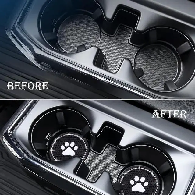 Alt view image 7 of 7 - 2PCS Bling Car Cup Holder Coaster, Universal Dog/Cat Paw Auto Non-Slip Crystal Rhinestone Cup Holder Coaster, 2.75In Universal Non-Slip Recessed Car Interior Accessories (Black & White)