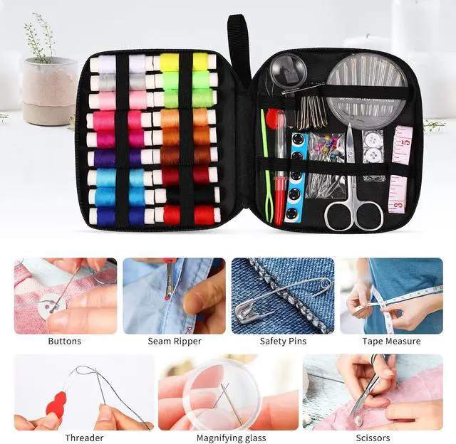 Alt view image 3 of 7 - Marcoon Sewing Kit for Adults, Portable Needle & Thread Repair Kit | Basic Sewing Supplies & Accessories Set, BeginnerFriendly for Travel Emergency Home College Dorm Essentials (Black, S)