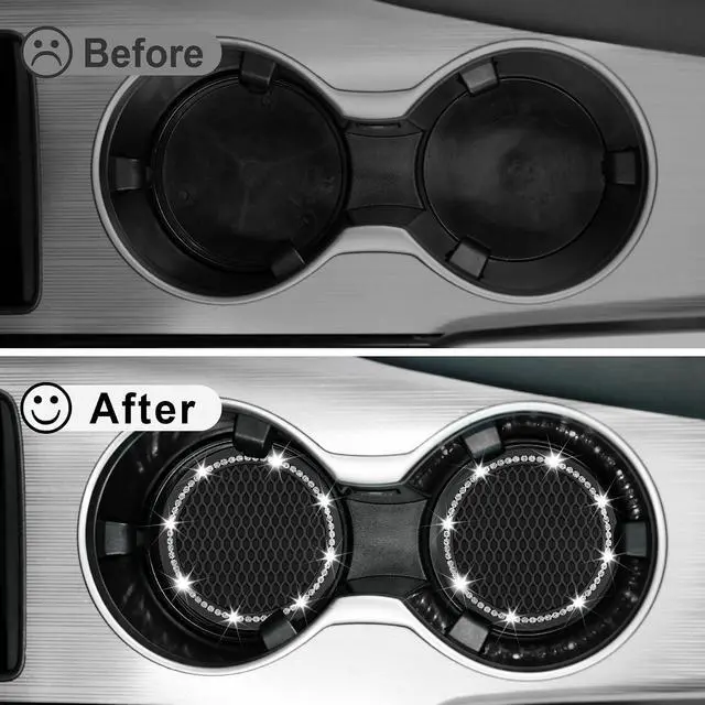 Alt view image 5 of 7 - JUSTTOP Car Cup Holder Coaster, Insert 2 Pack Universal Auto Anti Slip, Bling Crystal Rhinestone Car Interior Accessories-Black