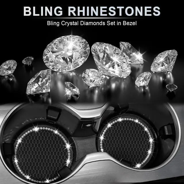Alt view image 6 of 7 - JUSTTOP Car Cup Holder Coaster, Insert 2 Pack Universal Auto Anti Slip, Bling Crystal Rhinestone Car Interior Accessories-Black
