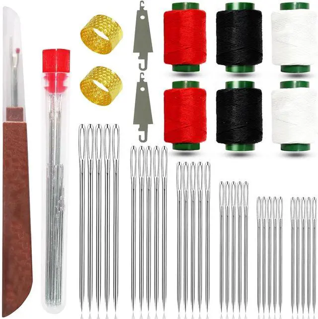 Main image of 42PCS Big Eye Steel Sewing Needles Kit, Stainless Steel Needles for Hand Sewing Kit, Portable DIY Handcraft Set Include 30 Steel Needle, 6 Rolls of Thread, Seam Ripper, 2 Needle Threader, 2 Thimbles