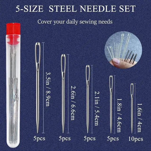 Alt view image 4 of 6 - 42PCS Big Eye Steel Sewing Needles Kit, Stainless Steel Needles for Hand Sewing Kit, Portable DIY Handcraft Set Include 30 Steel Needle, 6 Rolls of Thread, Seam Ripper, 2 Needle Threader, 2 Thimbles