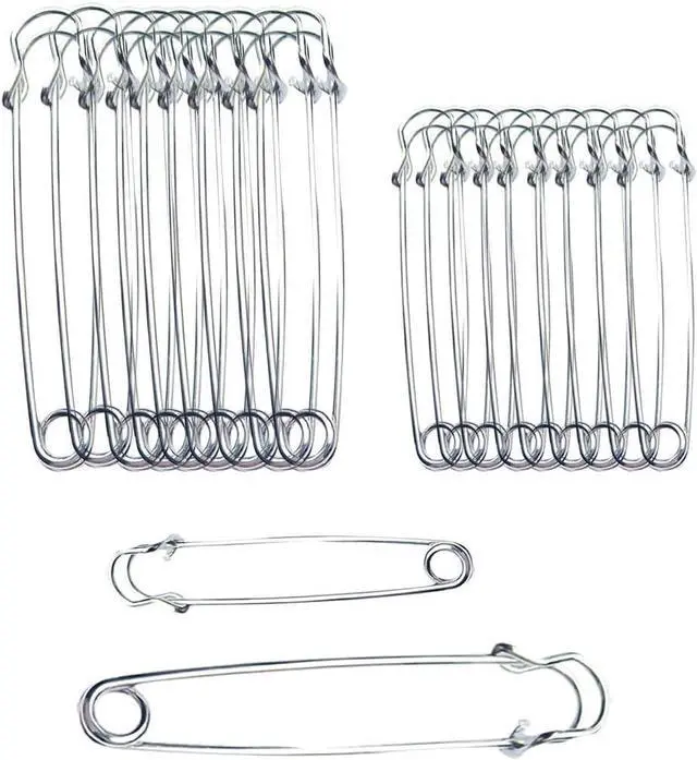 Main image of 20PCS Large Safety Pins, 4Inch and 3Inch Heavy Duty Safety Pins,Silver | For Fashion,Sewing,Upholstery,Blankets,Clothes,Skirts,Laundry,Diapers,Leather Canvas,DIY craft projects Secure Fastening