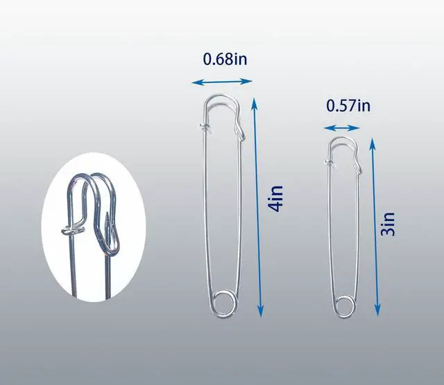 Alt view image 2 of 6 - 20PCS Large Safety Pins, 4Inch and 3Inch Heavy Duty Safety Pins,Silver | For Fashion,Sewing,Upholstery,Blankets,Clothes,Skirts,Laundry,Diapers,Leather Canvas,DIY craft projects Secure Fastening