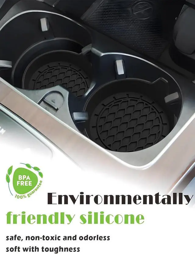 Alt view image 5 of 7 - Car Coasters 4 Pcs with Duster Brush, Universal Non-Slip Cup Holders | Universal Car Cup Coaster Waterproof Sift-Proof Spill Holder (Black)