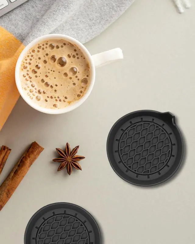Alt view image 4 of 7 - Car Coasters 4 Pcs with Duster Brush, Universal Non-Slip Cup Holders | Universal Car Cup Coaster Waterproof Sift-Proof Spill Holder (Black)