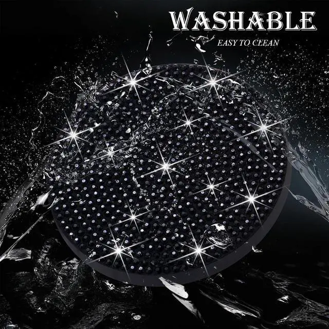 Alt view image 5 of 7 - 2PCS Bling Cup Holder Coaster, 2.75 inch Full Crystal Rhinestone Silicone Anti-Slip Shockproof, Universal Non-Slip Recessed Car Interior Accessories (Black)