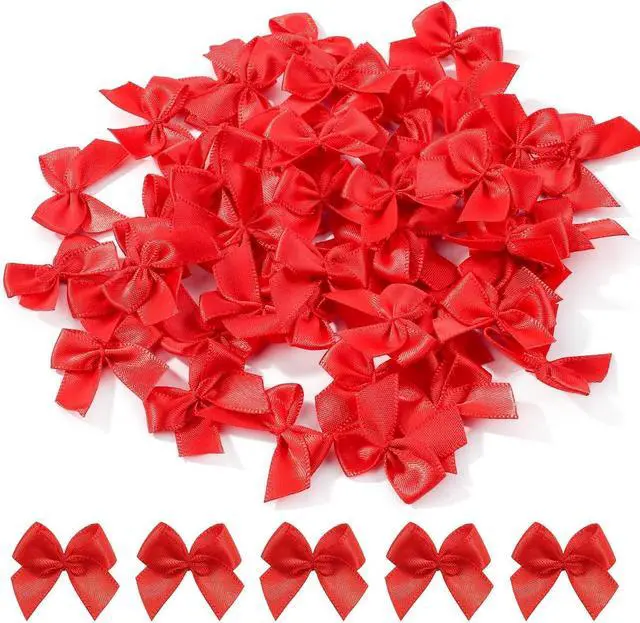 Main image of yoyokid 1" Mini Red Bows for Crafts, 50 Pcs | Small Tiny Satin Crafts Bows Decoration for DIY Cheer Pins Clothespins, Balloon Cake Wedding Gifts Decor