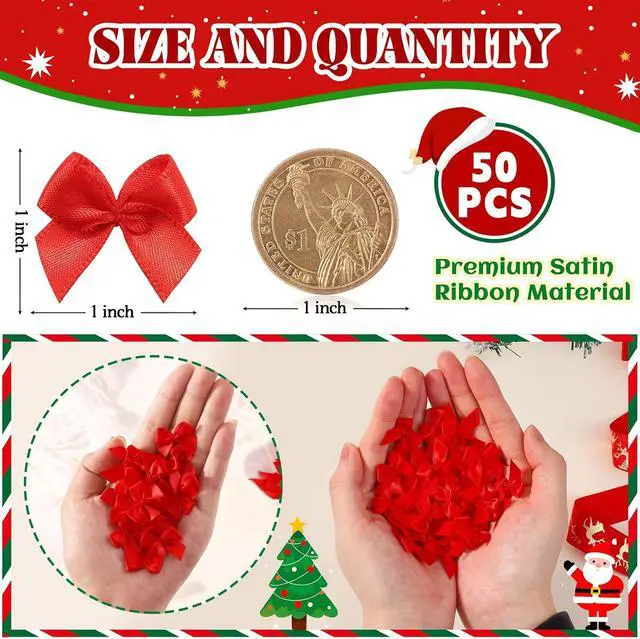 Alt view image 2 of 7 - yoyokid 1" Mini Red Bows for Crafts, 50 Pcs | Small Tiny Satin Crafts Bows Decoration for DIY Cheer Pins Clothespins, Balloon Cake Wedding Gifts Decor
