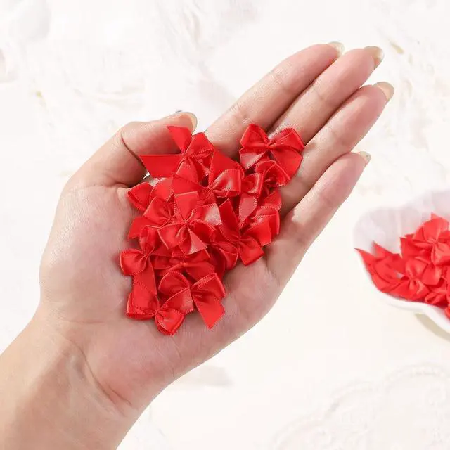 Alt view image 5 of 7 - yoyokid 1" Mini Red Bows for Crafts, 50 Pcs | Small Tiny Satin Crafts Bows Decoration for DIY Cheer Pins Clothespins, Balloon Cake Wedding Gifts Decor