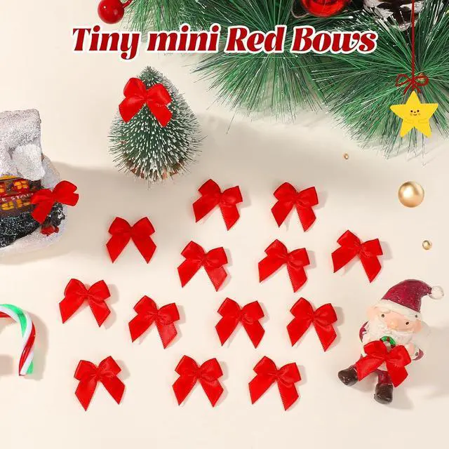 Alt view image 6 of 7 - yoyokid 1" Mini Red Bows for Crafts, 50 Pcs | Small Tiny Satin Crafts Bows Decoration for DIY Cheer Pins Clothespins, Balloon Cake Wedding Gifts Decor
