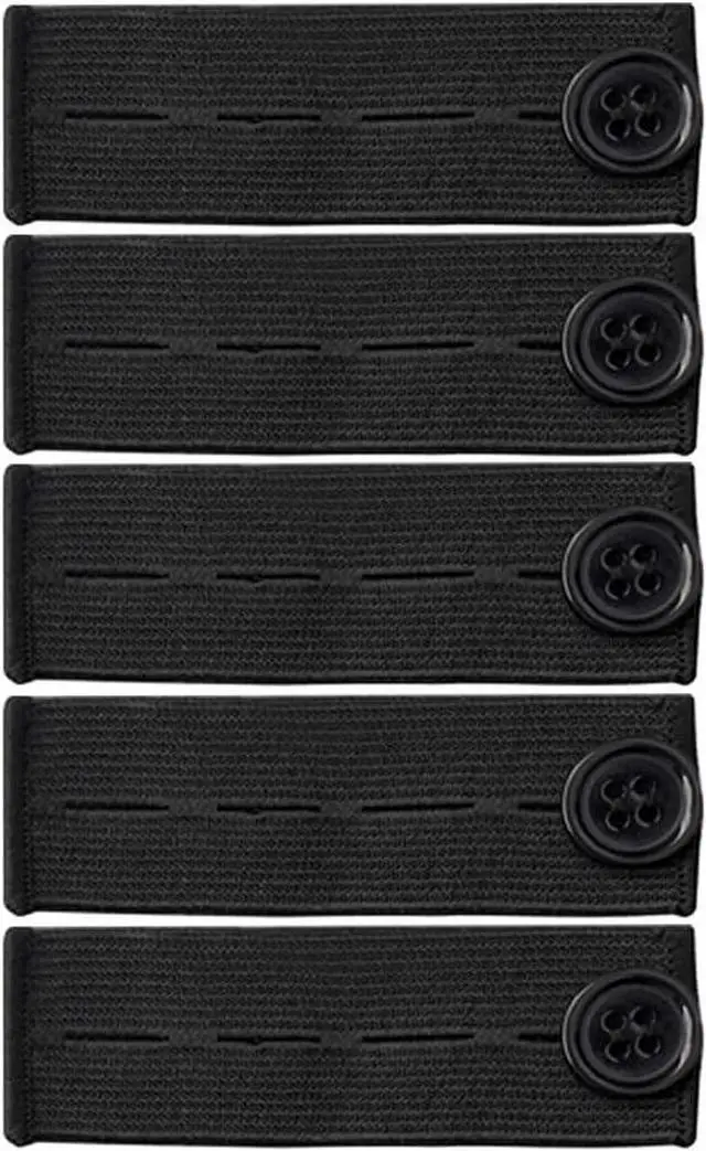 Main image of BlingKingdom 5 PCS Adjustable Elastic Button Extenders for Women, Men Pants | Black, Pants Waist Extender, Discreet, Comfortable, Strong, Waistband Extender for Button Fastened Slacks, Jeans