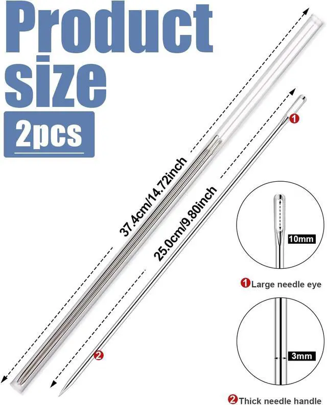Alt view image 2 of 7 - Professional Upholstery Needles 10" Large Sewing Needle Long Sewing Needle | 2 Pcs Hand Sewing Needles Leather Needles for Hand Stitching for Repairing and Crafting Projects