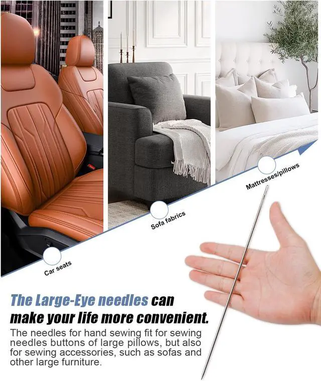 Alt view image 7 of 7 - Professional Upholstery Needles 10" Large Sewing Needle Long Sewing Needle | 2 Pcs Hand Sewing Needles Leather Needles for Hand Stitching for Repairing and Crafting Projects