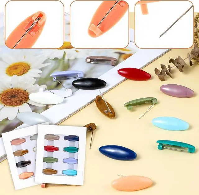 Alt view image 3 of 7 - Ouligay 16Pcs Scarf Safety Pins Colorful Hijab Pins with Box Scarves Safety Pin Plastic Scarf Clip Nappy Pin for Women Scarf Pins Clips Safety Locking Adult Clothes