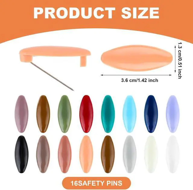 Alt view image 4 of 7 - Ouligay 16Pcs Scarf Safety Pins Colorful Hijab Pins with Box Scarves Safety Pin Plastic Scarf Clip Nappy Pin for Women Scarf Pins Clips Safety Locking Adult Clothes