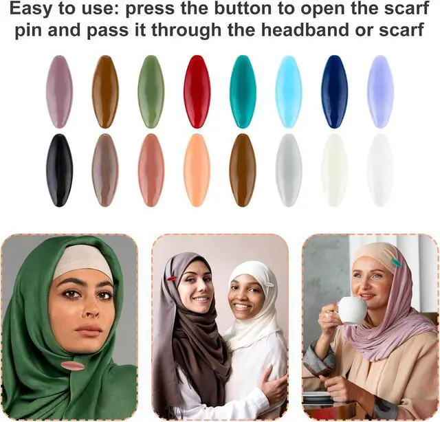 Alt view image 5 of 7 - Ouligay 16Pcs Scarf Safety Pins Colorful Hijab Pins with Box Scarves Safety Pin Plastic Scarf Clip Nappy Pin for Women Scarf Pins Clips Safety Locking Adult Clothes