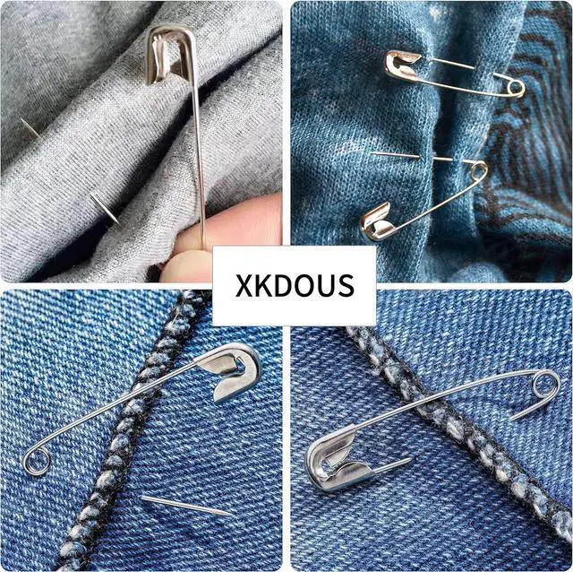 Alt view image 6 of 7 - XKDOUS 150 Pack Safety Pins for Clothes 3 Universal Assorted Sizes, Sliver | Small & Large Safety Pin, Strong Heavy Duty Sharp Edge Pins Bulk, Fasteners for Clothing, Sewing, Crafting