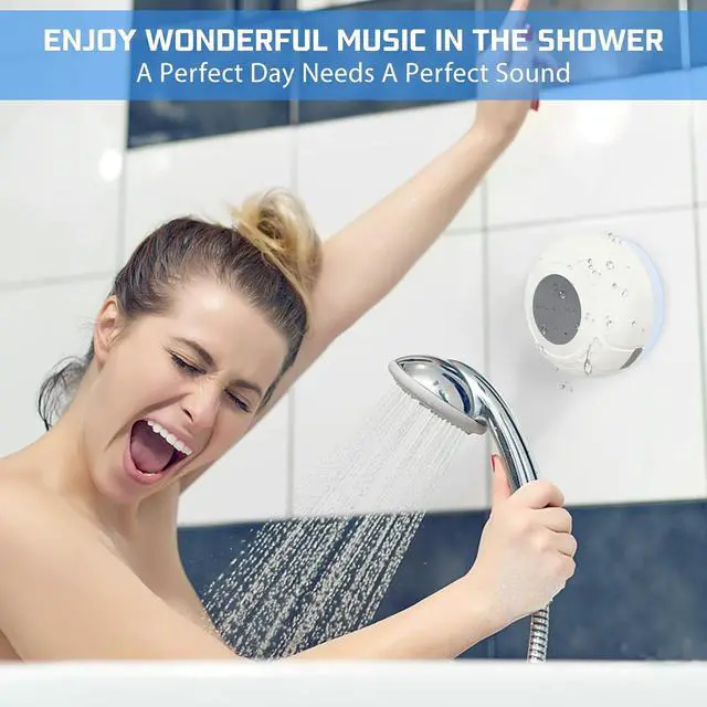 Alt view image 2 of 6 - Waterproof Bluetooth Shower Speaker Portable Wireless Water-Resistant Speaker Suction Cup,Built-in Mic Gifts for Kids Speakerphone for iPhone Phone Tablet Bathroom Kitchen - White