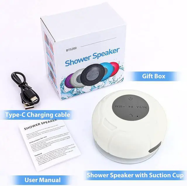 Alt view image 6 of 6 - Waterproof Bluetooth Shower Speaker Portable Wireless Water-Resistant Speaker Suction Cup,Built-in Mic Gifts for Kids Speakerphone for iPhone Phone Tablet Bathroom Kitchen - White