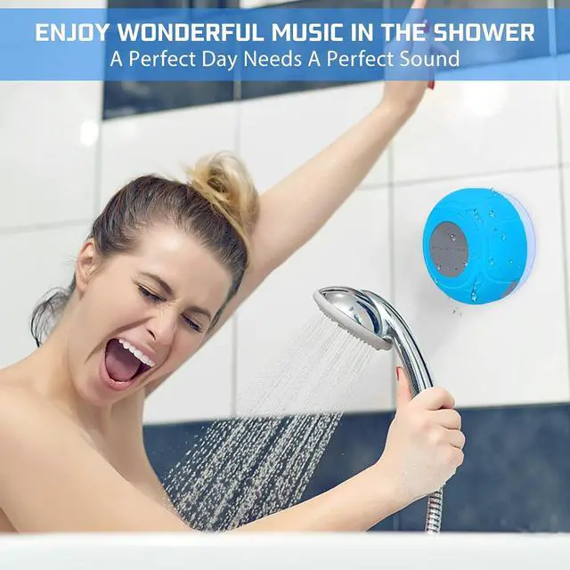 Alt view image 2 of 6 - Waterproof Bluetooth Shower Speaker Portable Wireless Water-Resistant Speaker Suction Cup,Built-in Mic Gifts for Kids Speakerphone for iPhone Phone Tablet Bathroom Kitchen - Blue
