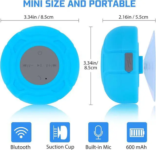 Alt view image 5 of 6 - Waterproof Bluetooth Shower Speaker Portable Wireless Water-Resistant Speaker Suction Cup,Built-in Mic Gifts for Kids Speakerphone for iPhone Phone Tablet Bathroom Kitchen - Blue